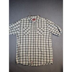 Gramicci Button Up Men Shirt Size XXL White Black Plaid‎ Striped Distressed